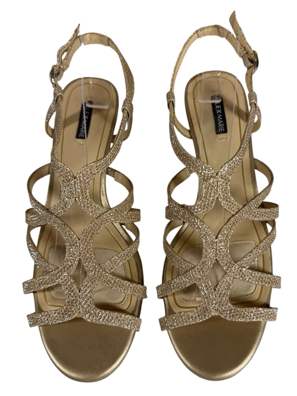 Alex Marie Gold Shimmer Strappy Wedge Sandals Slingback Evening Shoes 8